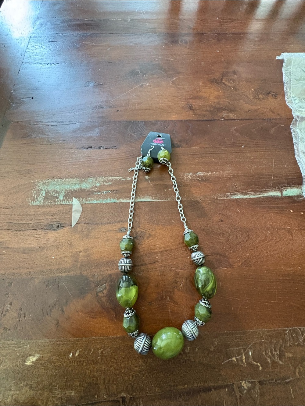 paparazzi Olive Green Bead Necklace with Silver Accents